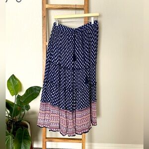 Flint & Moss | Flowy Boho Rayon Peasant Midi Maxi Skirt Blue Pink | Size Small